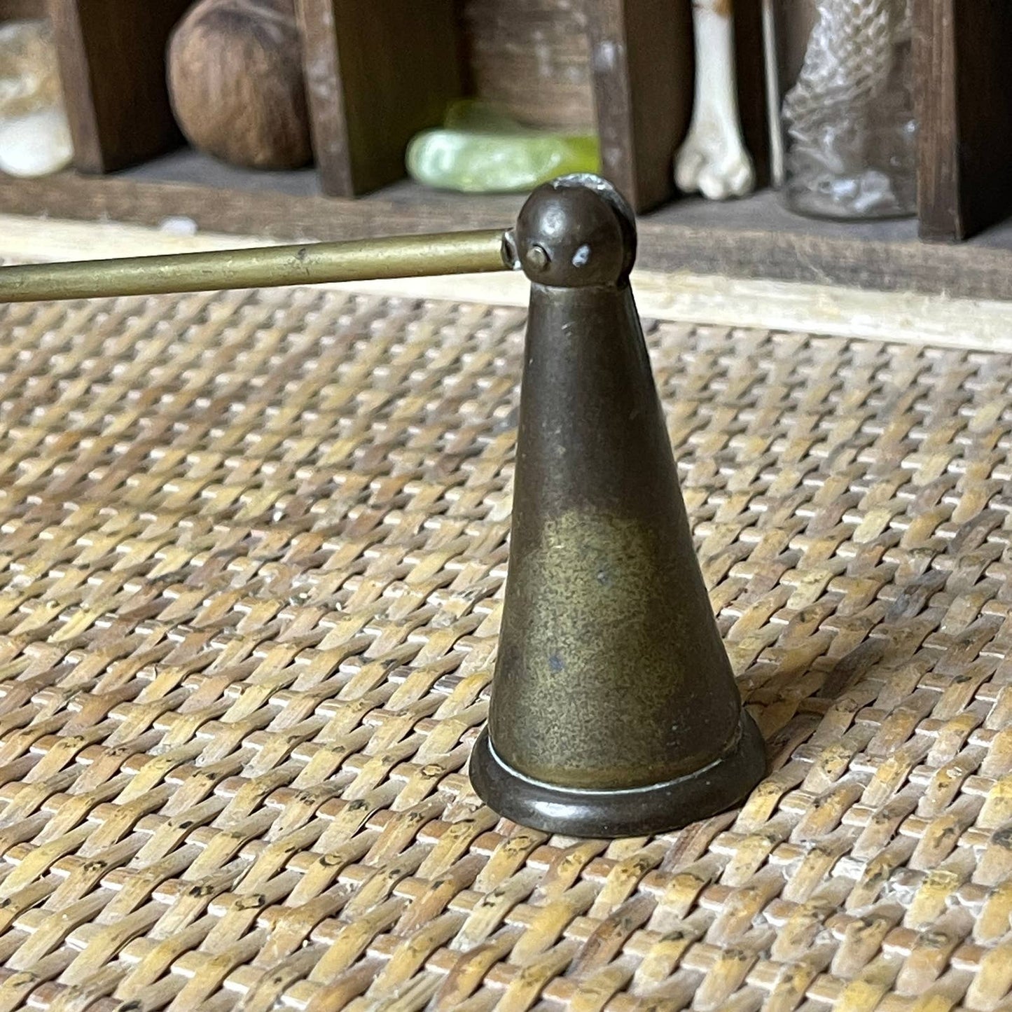Vintage Brass and Wood Candle Snuffer Witchy Goblincore