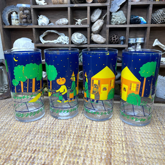 Vintage 80s Halloween Acrylic Plastic Tumbler Cups Set of 4 by Stotter