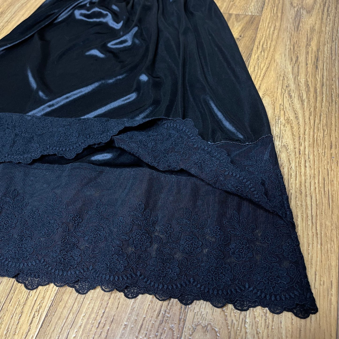 Vintage 90s Black Half Slip with Double Lace Hem Skirt Style by Melody Size S