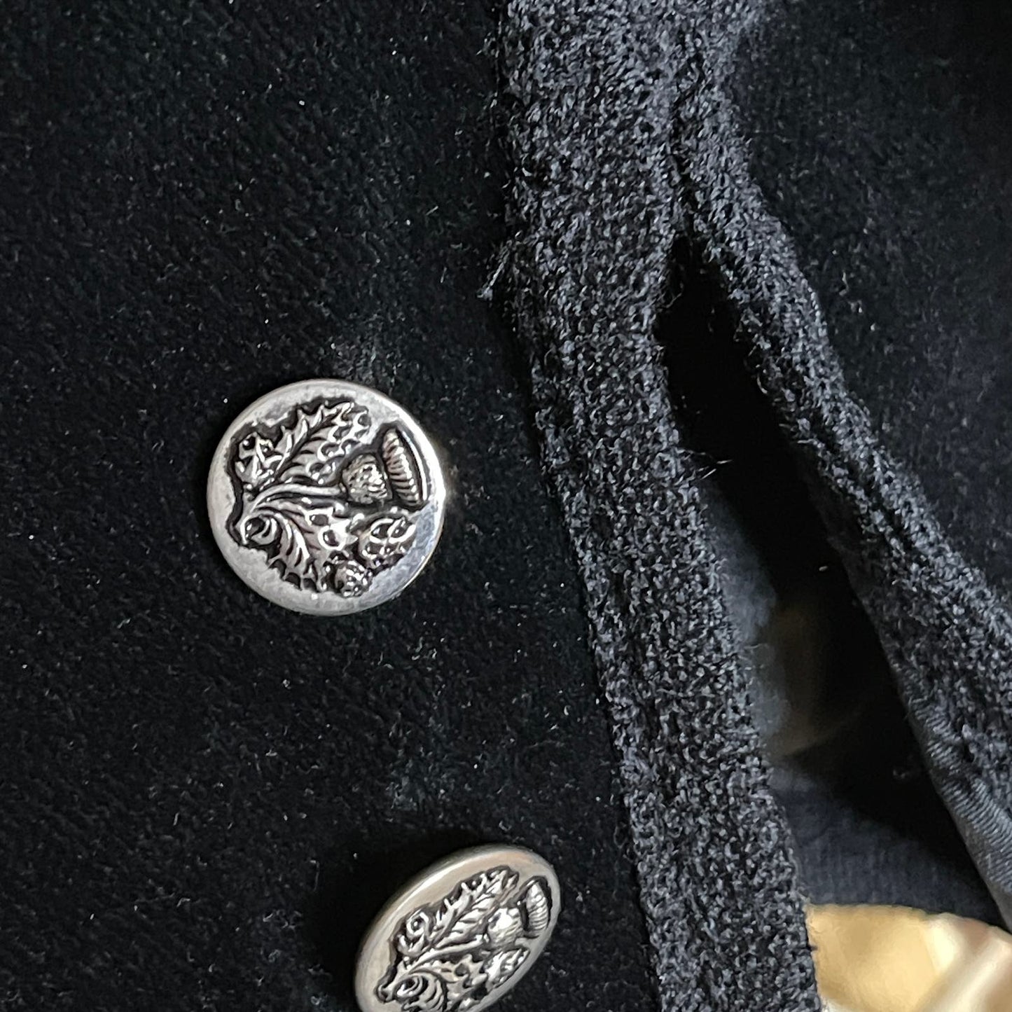 Vintage 80s Black Velvet Blazer jacket with Thistle Buttons Hidden Pockets Sz M