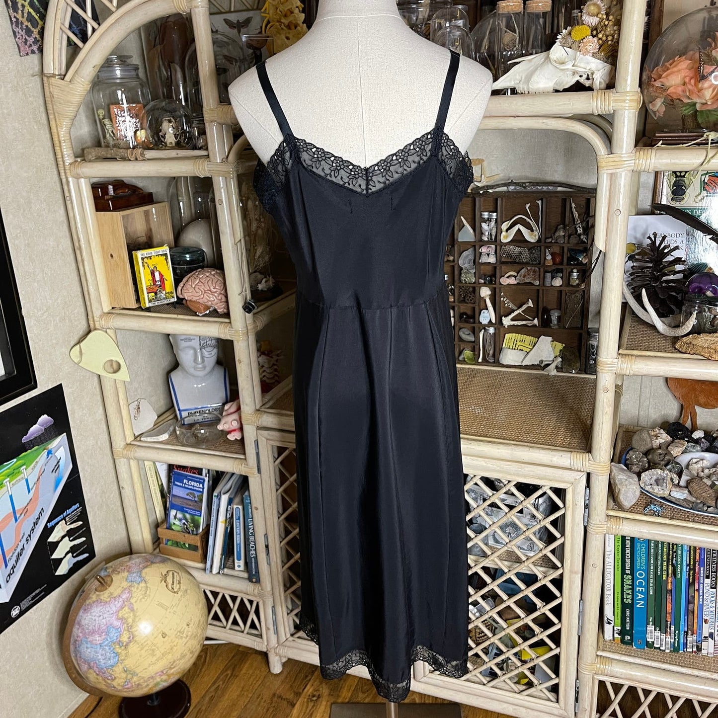 Vintage 50s Black Crepe Slip Nightgown Classic Lingerie by Barbizon Size 14