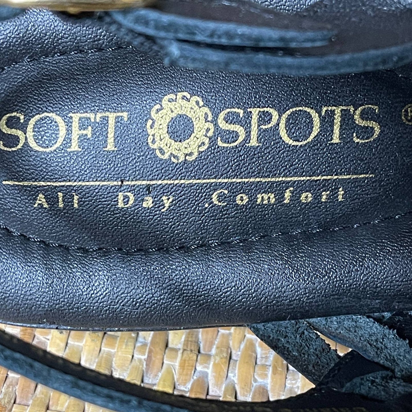 Vintage 90s Black Leather Huarache Sandals Open Toe by Soft Spots Size 11