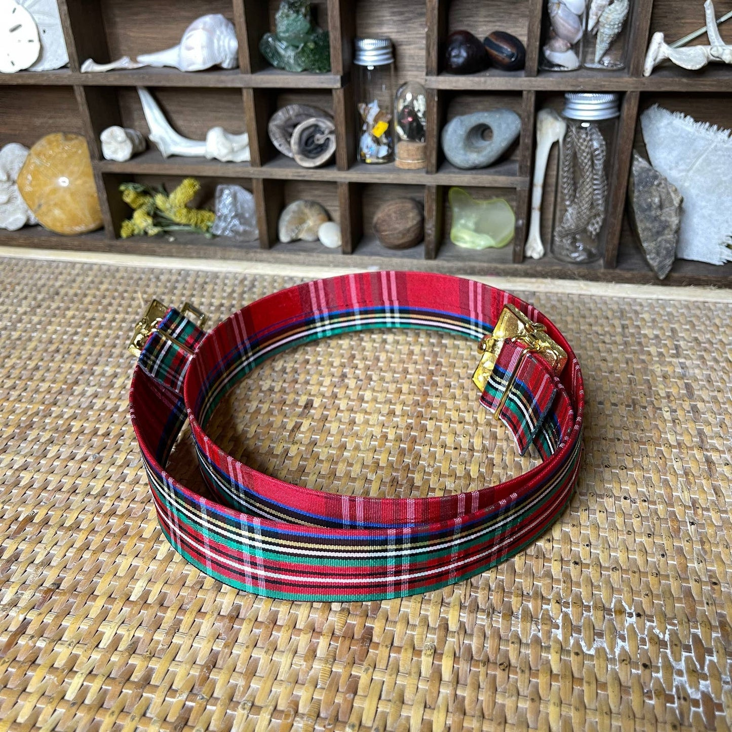 Vintage 90s Red Plaid Taffeta Belt Gold Toned Buckle of 2 Gifts by Paquette