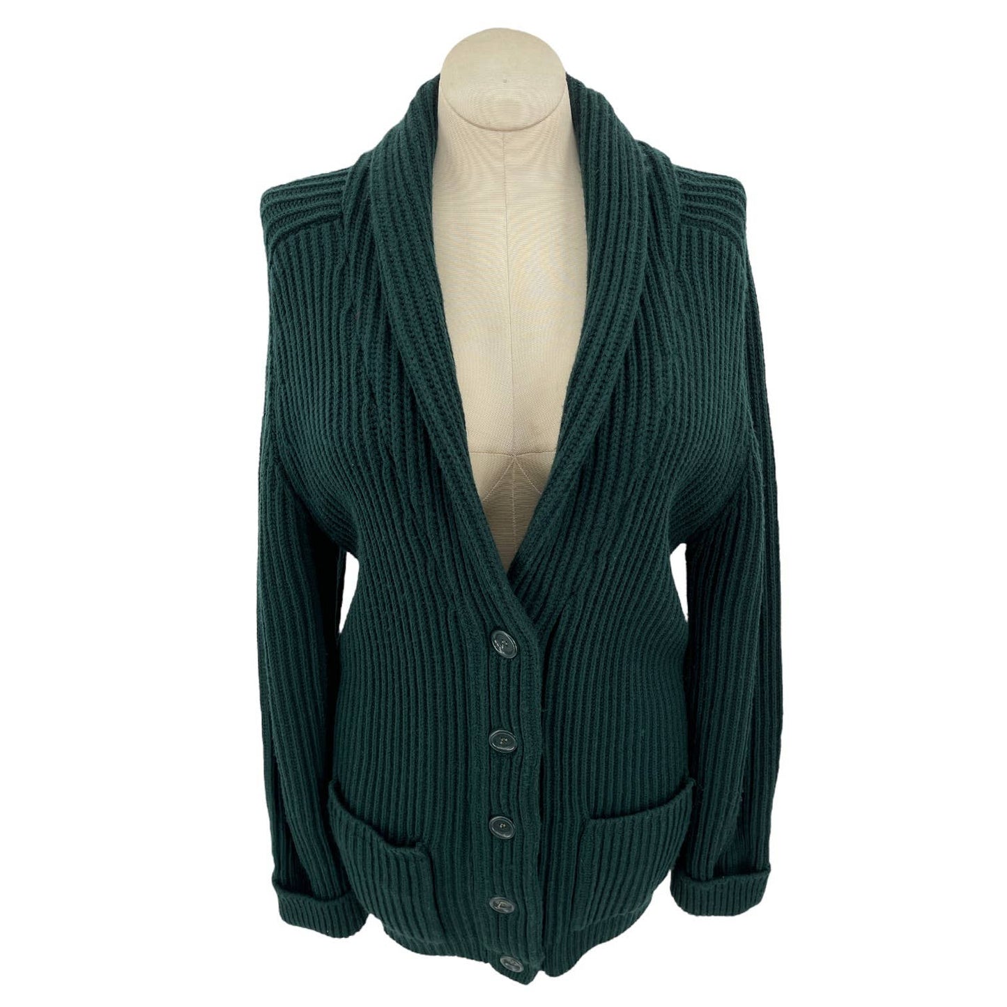Vintage 70s Green Cardigan Sweater Vneck with Pockets Buttons Sears Size S M