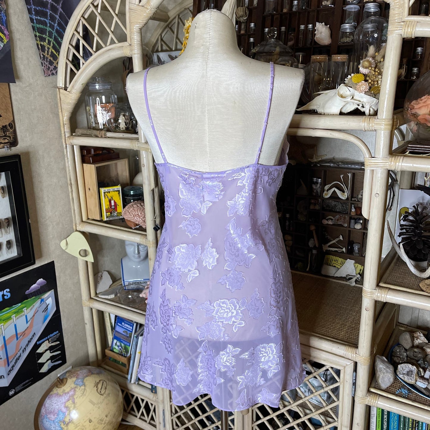 Vintage 90s Purple Sheer Burnout Floral Nightie Slip Dress by Expressions Size L