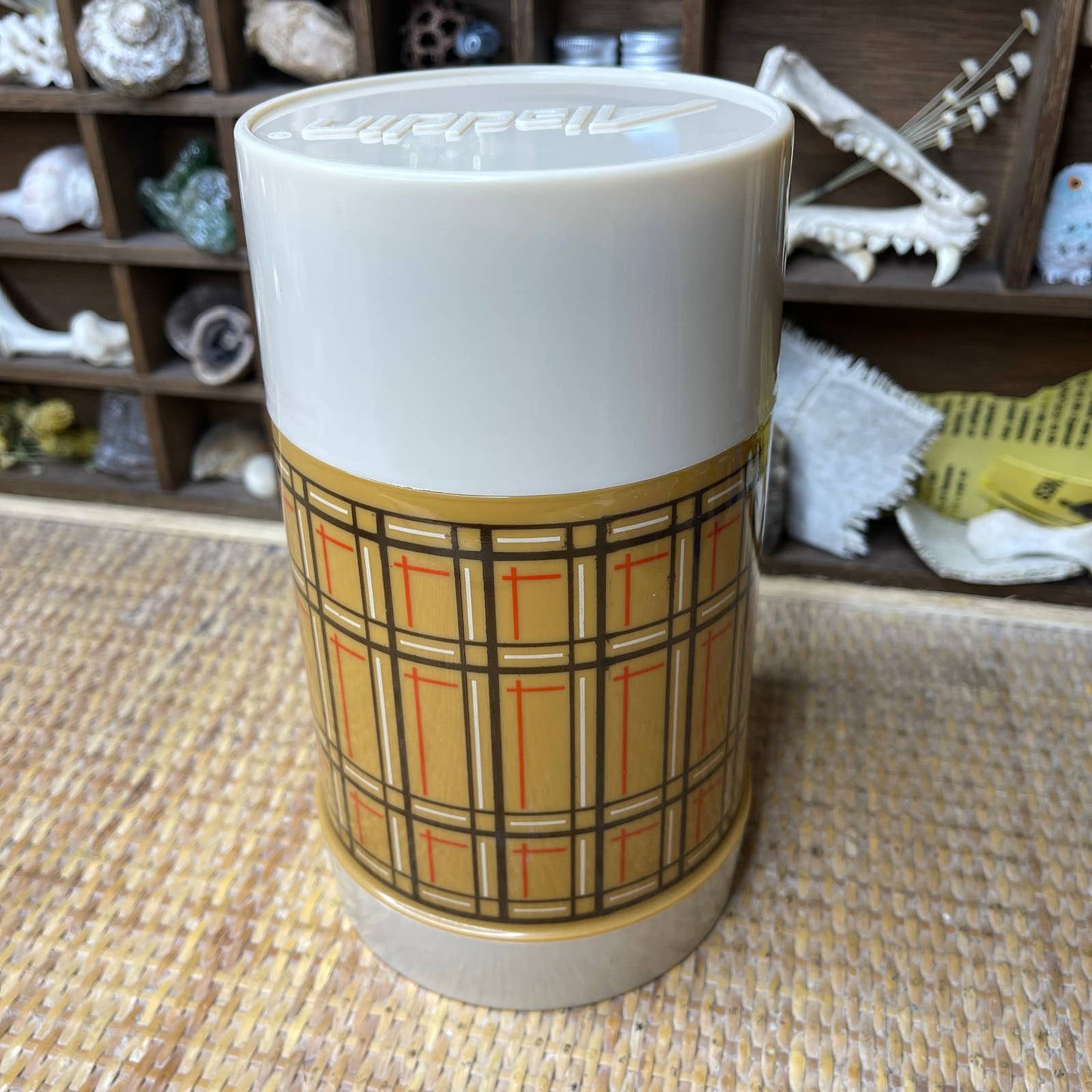 Vintage 80s Mustard Plaid Thermos Soup Beverages Double Walled by Aladdin