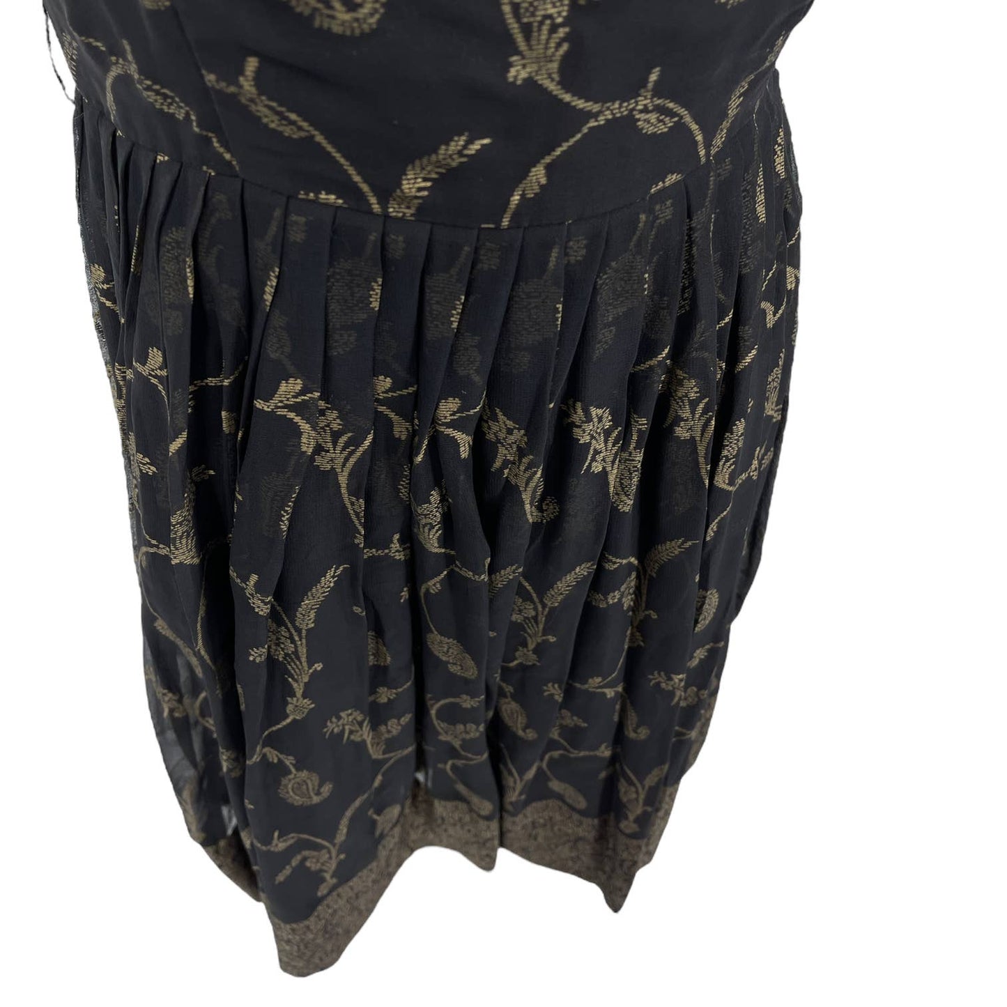 Vintage 50s Black and gold Silk Fit and Flare Sleeveless Dress Border Print Size XS
