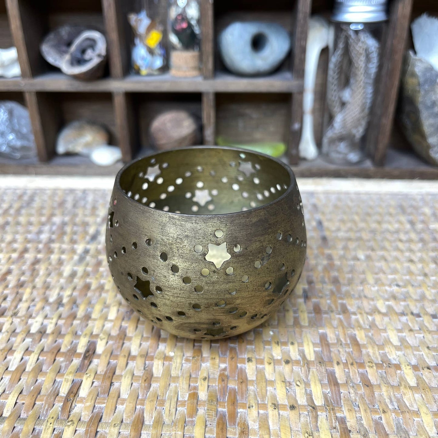Vintage 90s Brass Candle Holder with Cutout Star Pattern Made in India