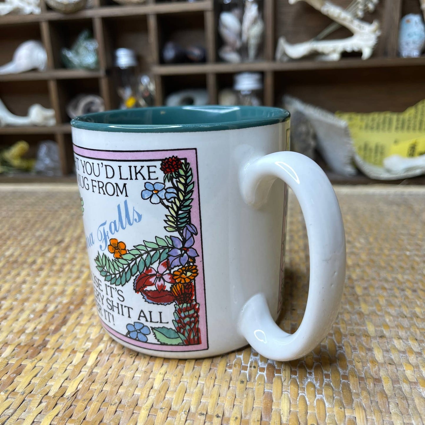 Vintage 80s Coffee Mug with Handle Flowery Shit from Niagara Falls Travel