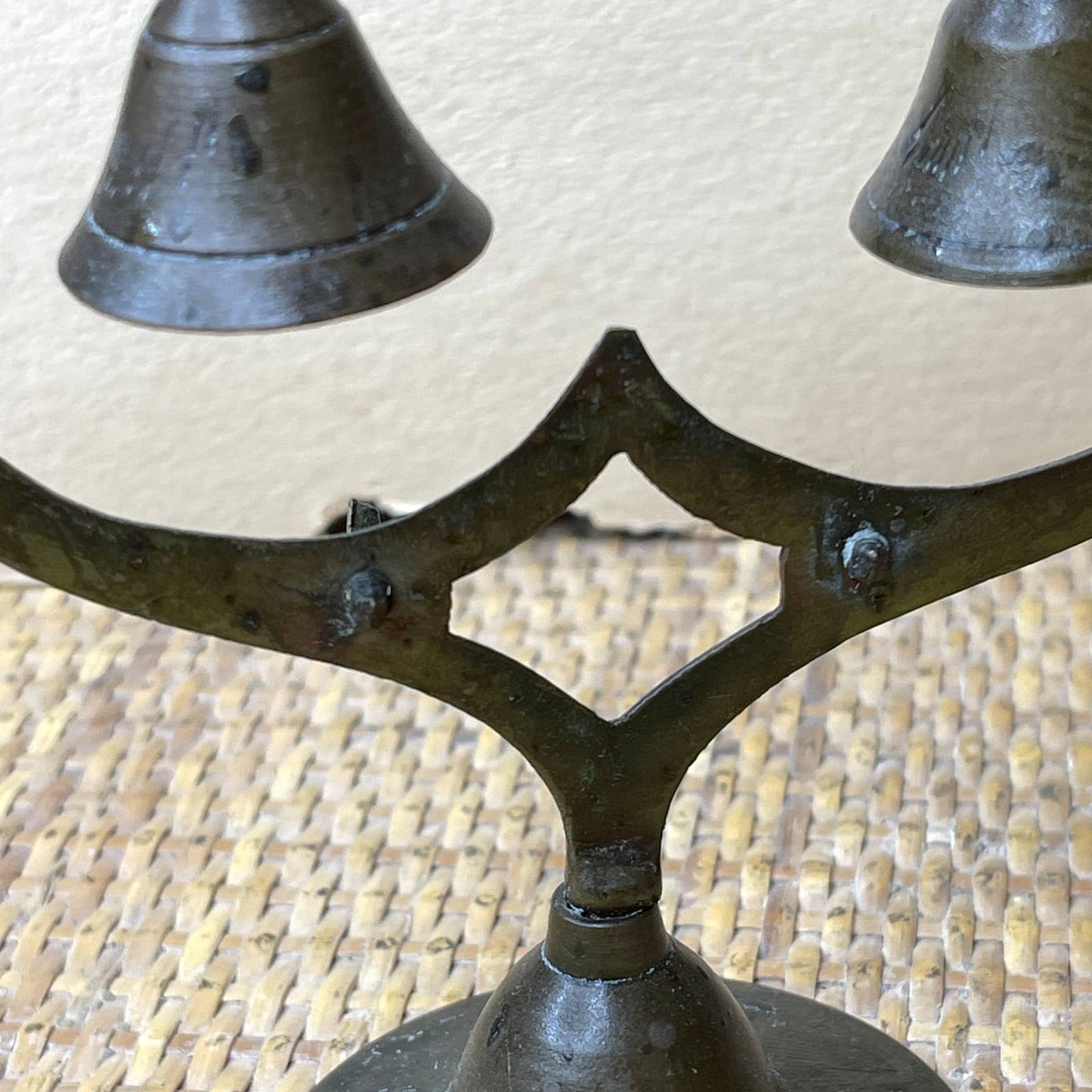 Vintage Brass 3 Bell Stand Clover Shaped with Wood Stiker Mallet