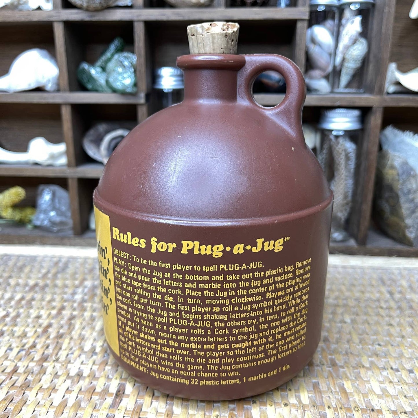 Vintage 60s Game Plug a Jug Brown Plastic Jug Container by Parker Brothers