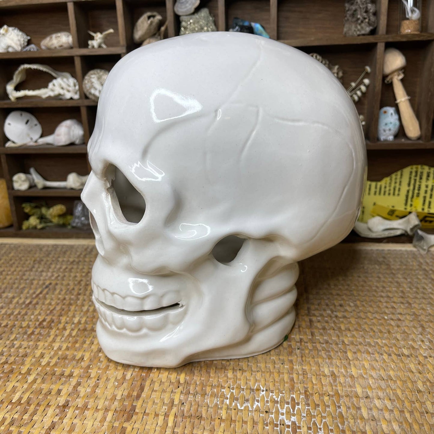 Vintage 80s White Ceramic Skull with Light Large by Wicks N Sticks