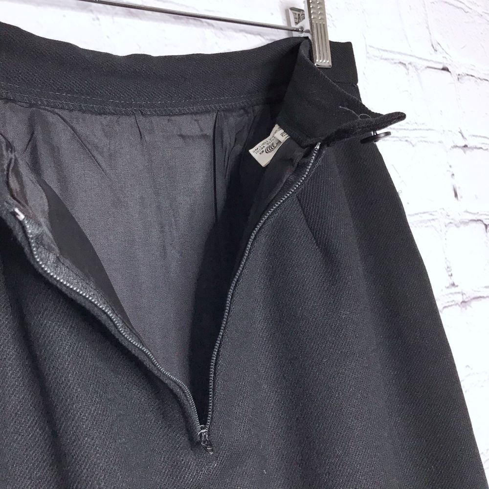 Vintage 80s Black Wool Mid Skirt A Line Stephen Douglas Ltd Size 10