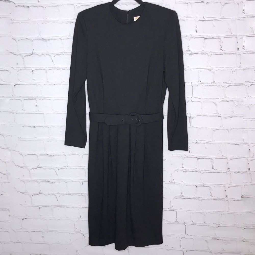 Vintage 80s Classic Black Wool Dress Long Sleeves Brooks Brothers Size 8 M