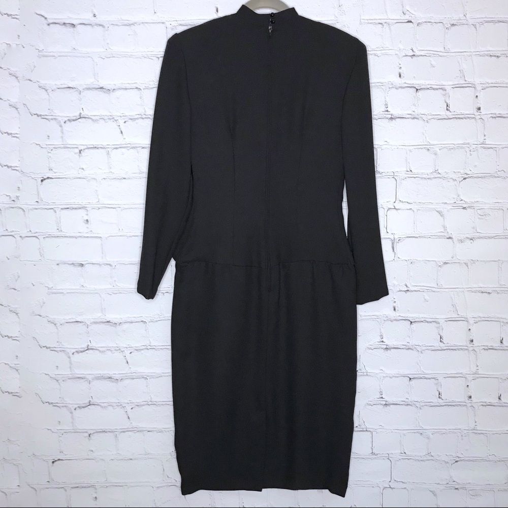 Vintage 80s Black Midi Dress High Neck Crossover Front Patty ONeil  Size 6
