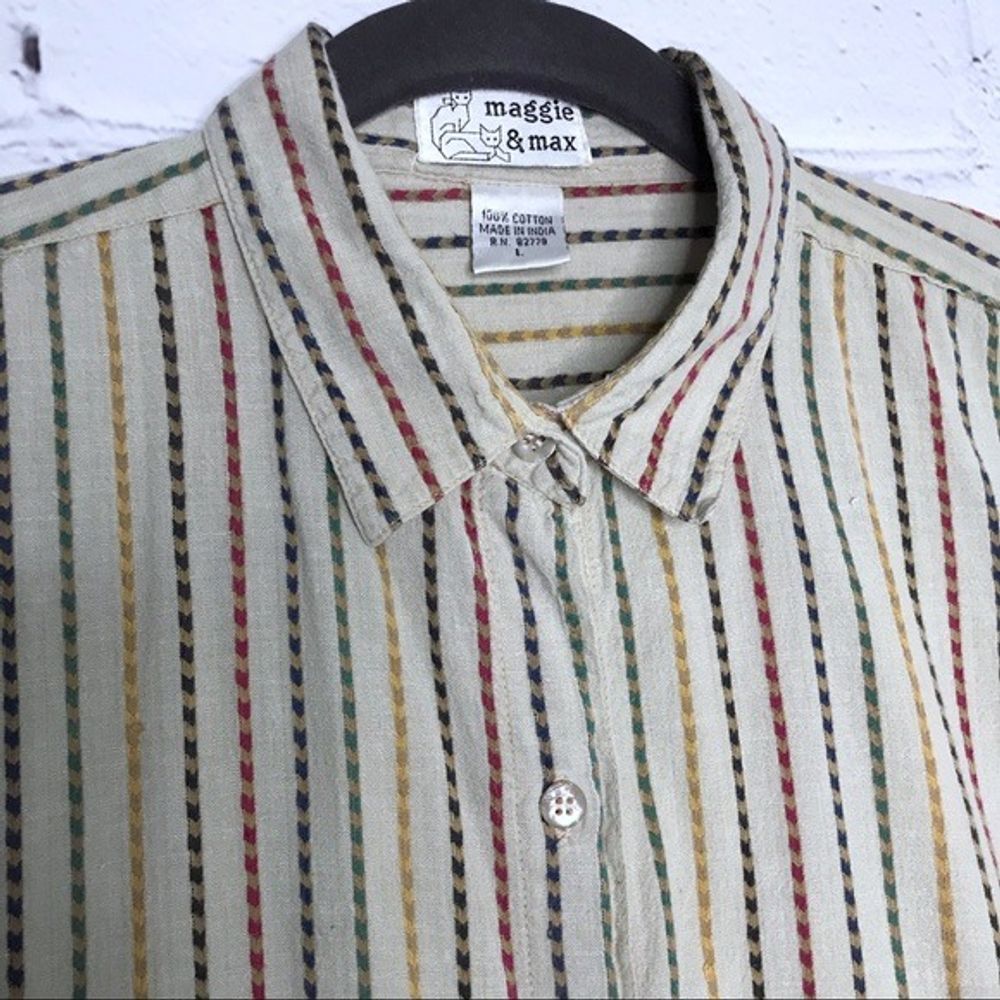 Vintage 90s Button Down Shirt Chevron Stripes Long Sleeves Maggie & Max Size L