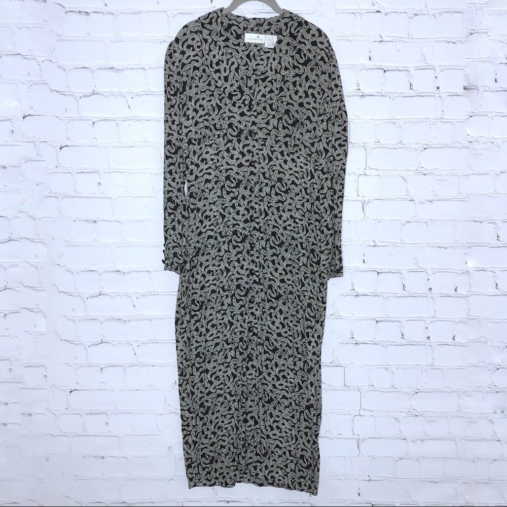 Vintage 90s Black and White Abstract Maxi Dress Liz Claiborne Size 10 P