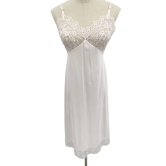 Vintage 60s Light Pink Full Slip with Lace Bust and Trim Dress Van Raalte Sz 34
