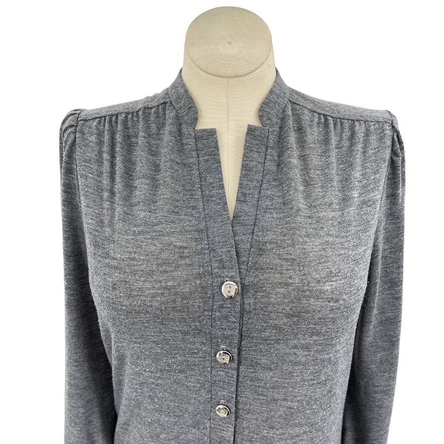 Vintage 70s Gray Knit Tee Shirt Dress Long Sleeves Vneck Marty Gutmacher Sz M L