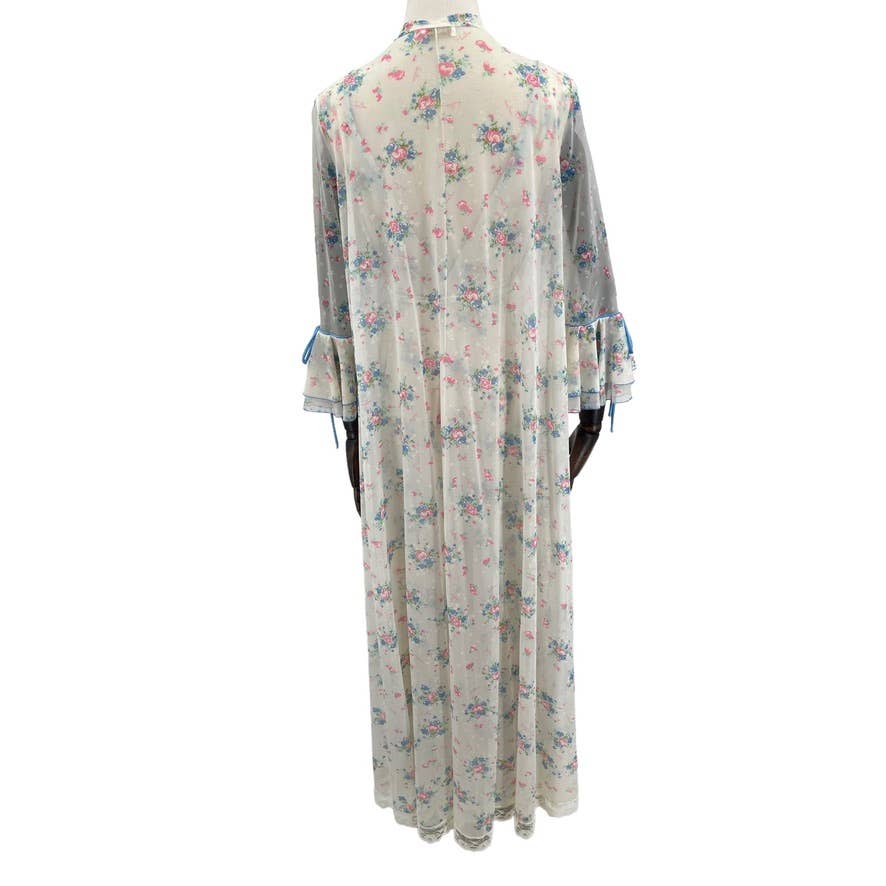 Lucie Ann Vintage 80s Peignoir Set Frosted Glass Maxi Nightgown Robe Off White S