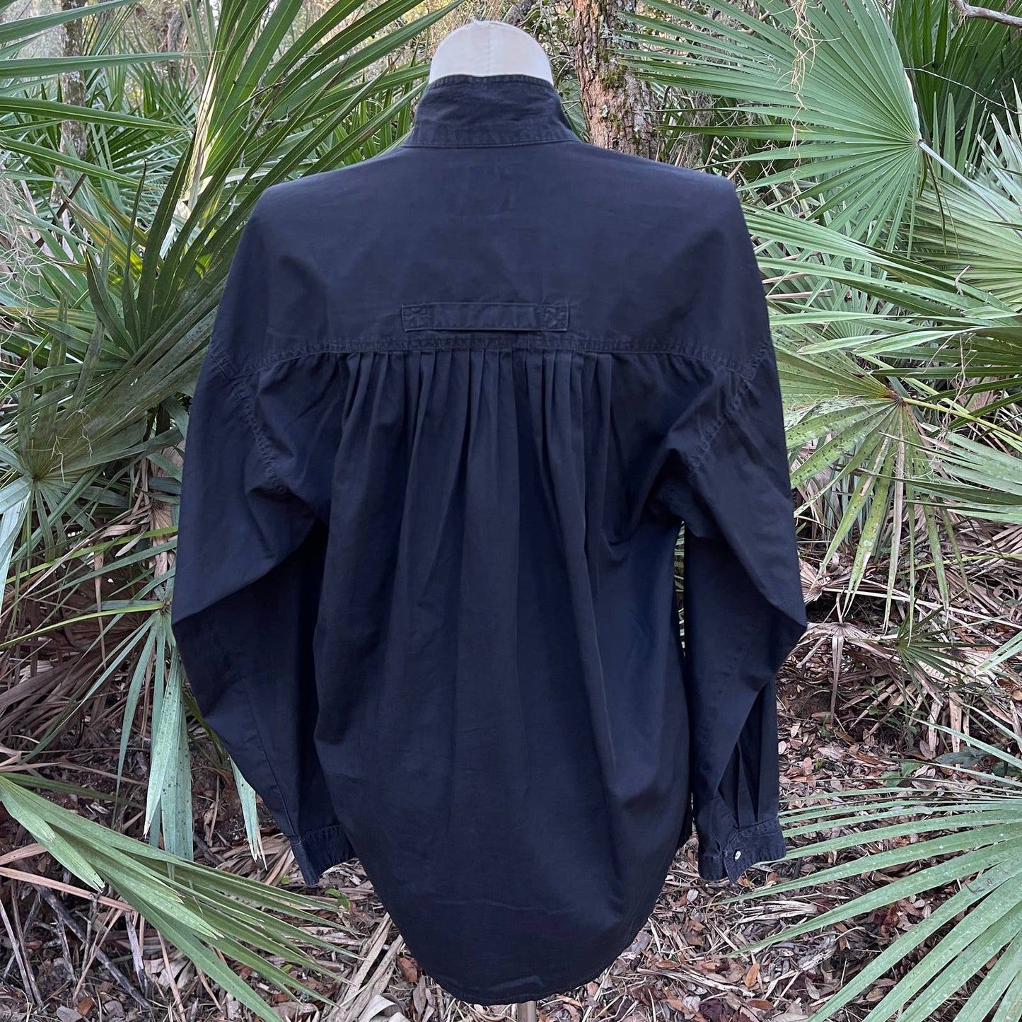 Vintage 90s Black Minimalist Blouse Button Up Polished Cotton Cosi Crest Size M