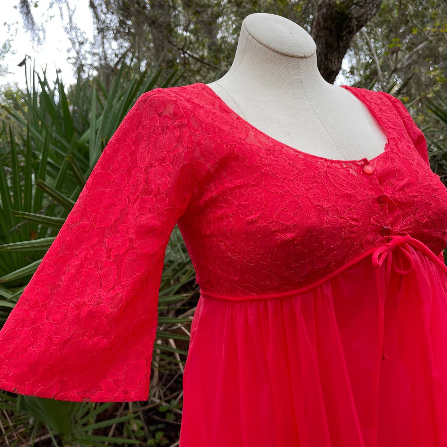 Vintage 50s Ethereal Red Chiffon Nightgown and Peignoir Set Lisette Size 34