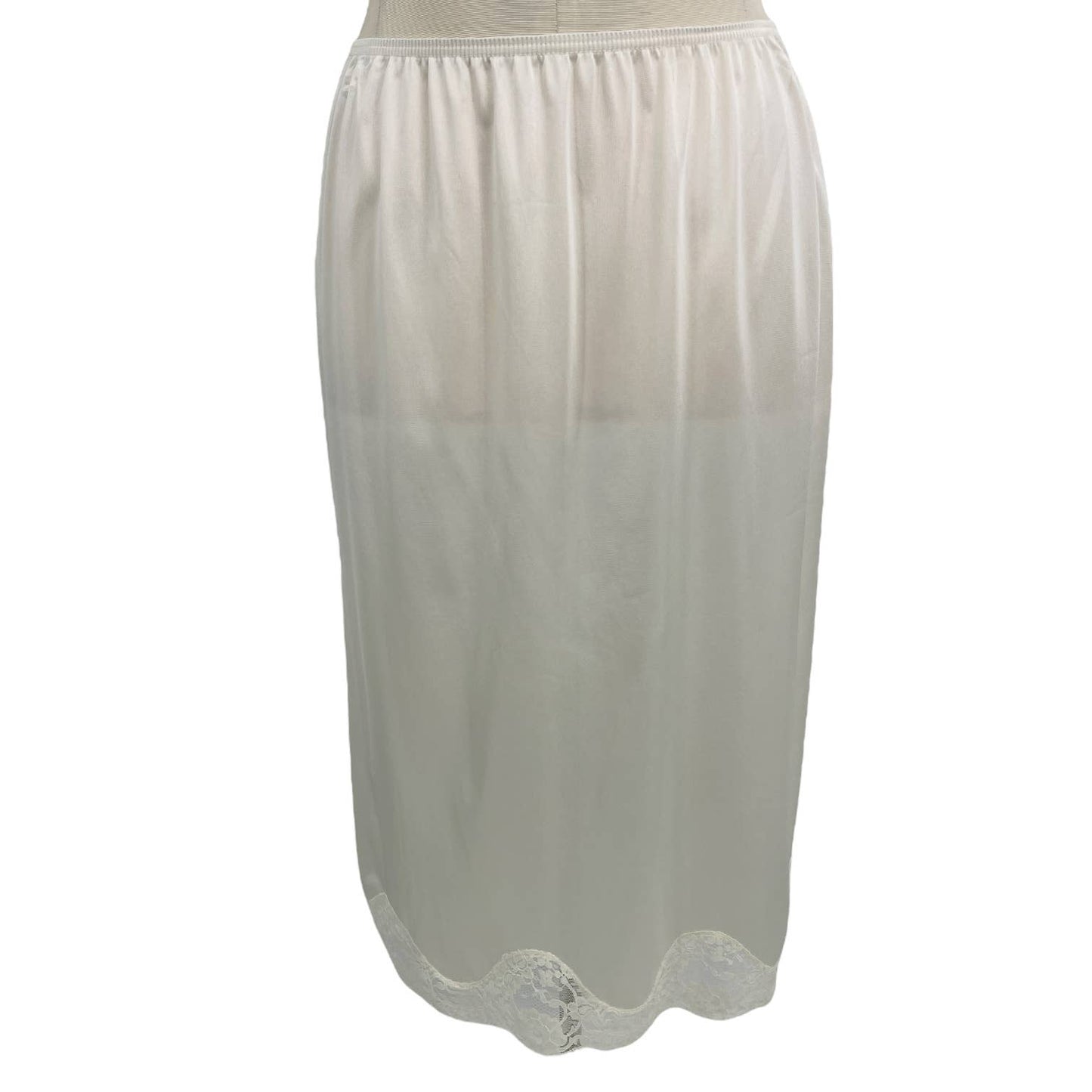 Vintage 70s Cream Half Slip Maxi Skirt Length Lace Trim Body Lines Size L