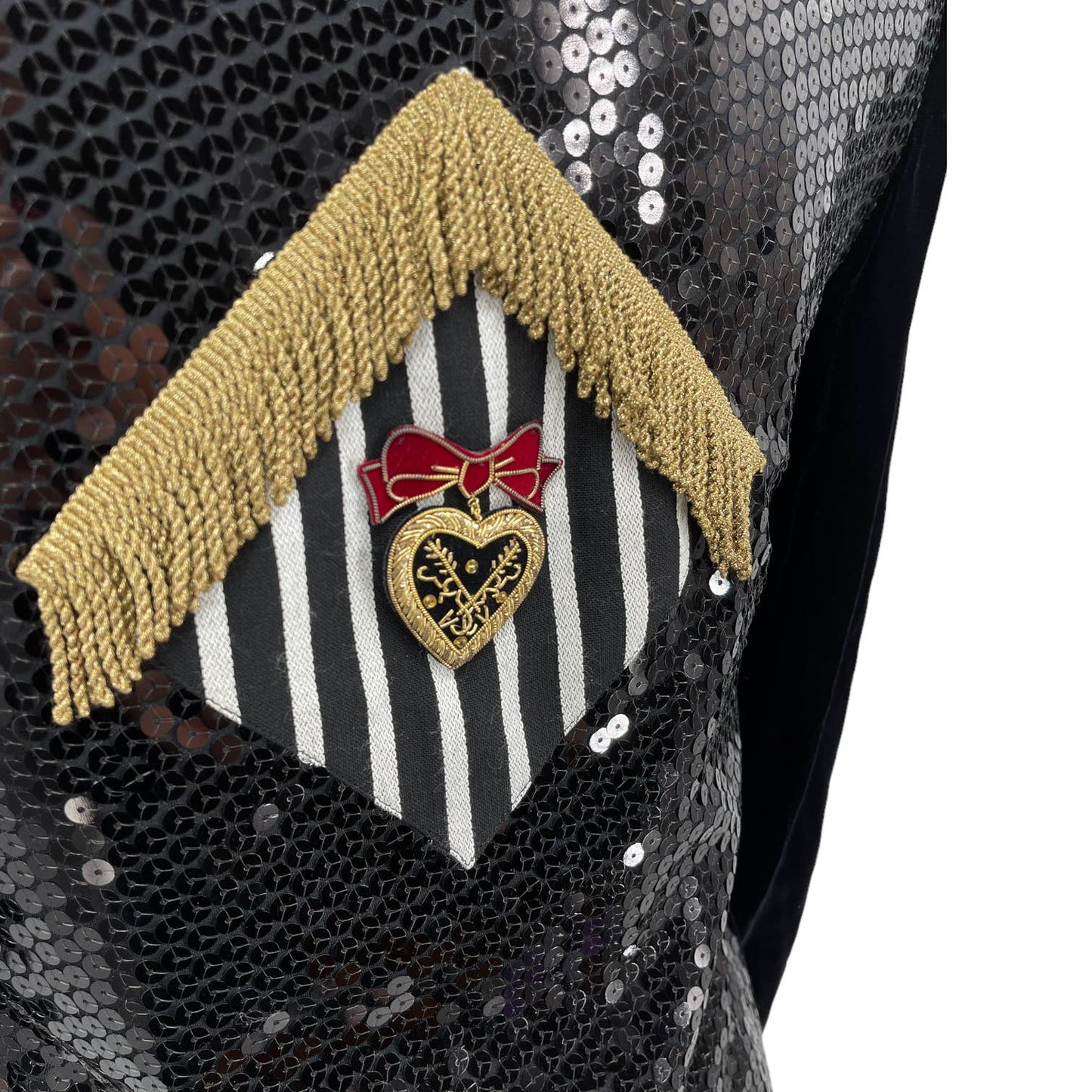Vintage 90s Black Velvet Blazer Heart Buttons Medallion Militaria Criscione Sz S