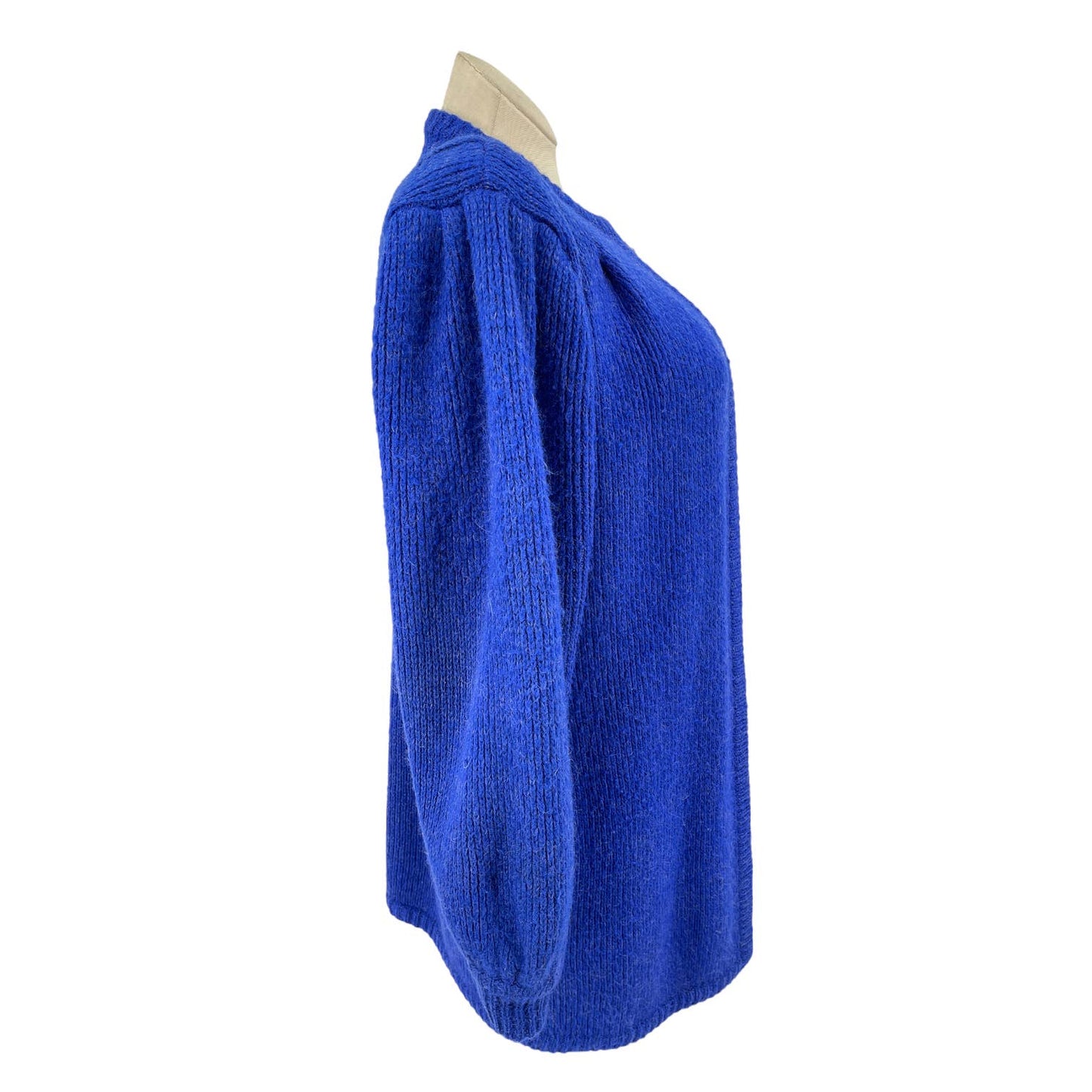 Vintage 80s Cobalt Blue Wool Blend Cardigan Sweater Puff Shoulder Epitomé Size M