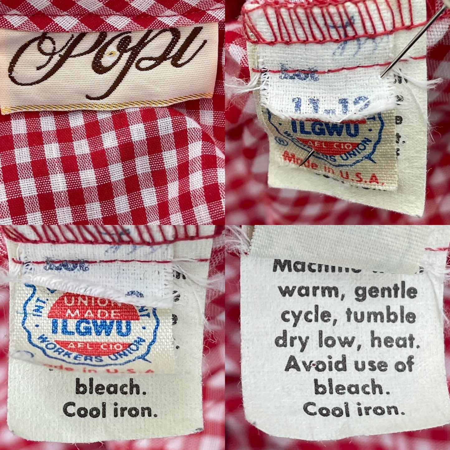 70s Vintage Cotton Gingham Midi Dress Red and White Prairie USA Popi Size 11 12