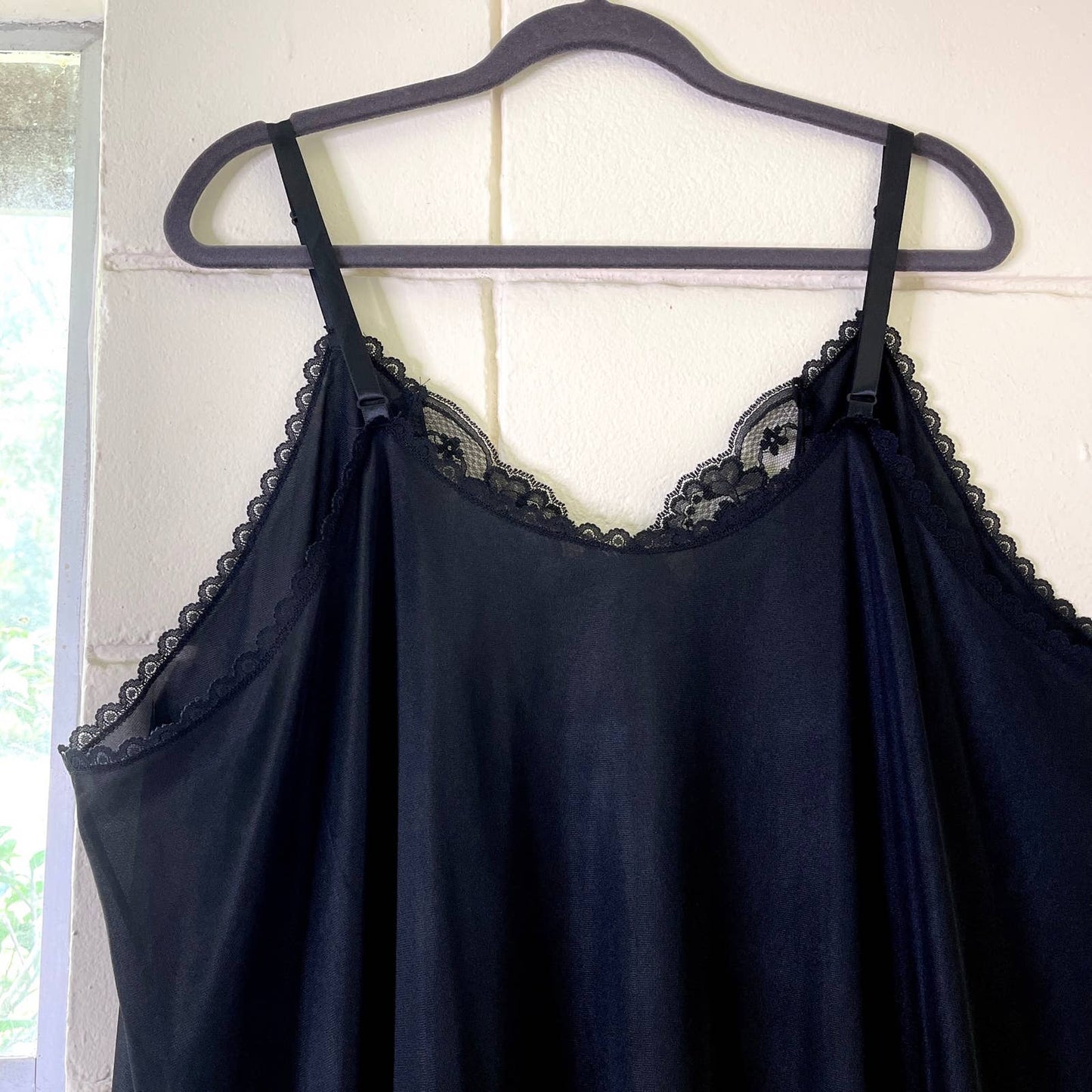 Vintage 90s Black Midi Length Slip Dress Nightgown Lingerie Volup Plus Size 56