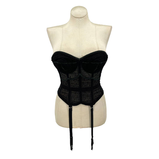 50s Vintage Merry Widow Black Sexy Lace Bustier with Garters by Warners Size 32B