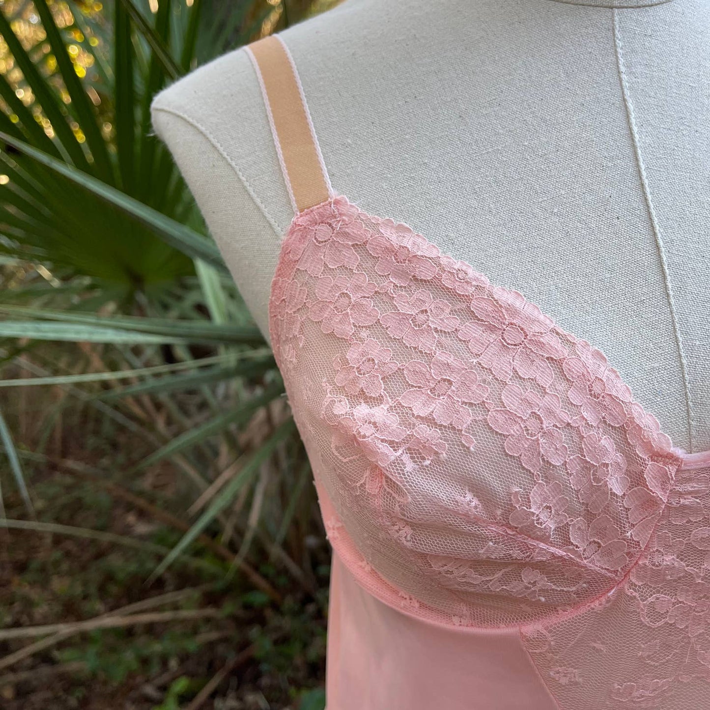 Vintage 60s Teddy Peachy Pink Lace and Nylon with Underwire Lingerie Size S