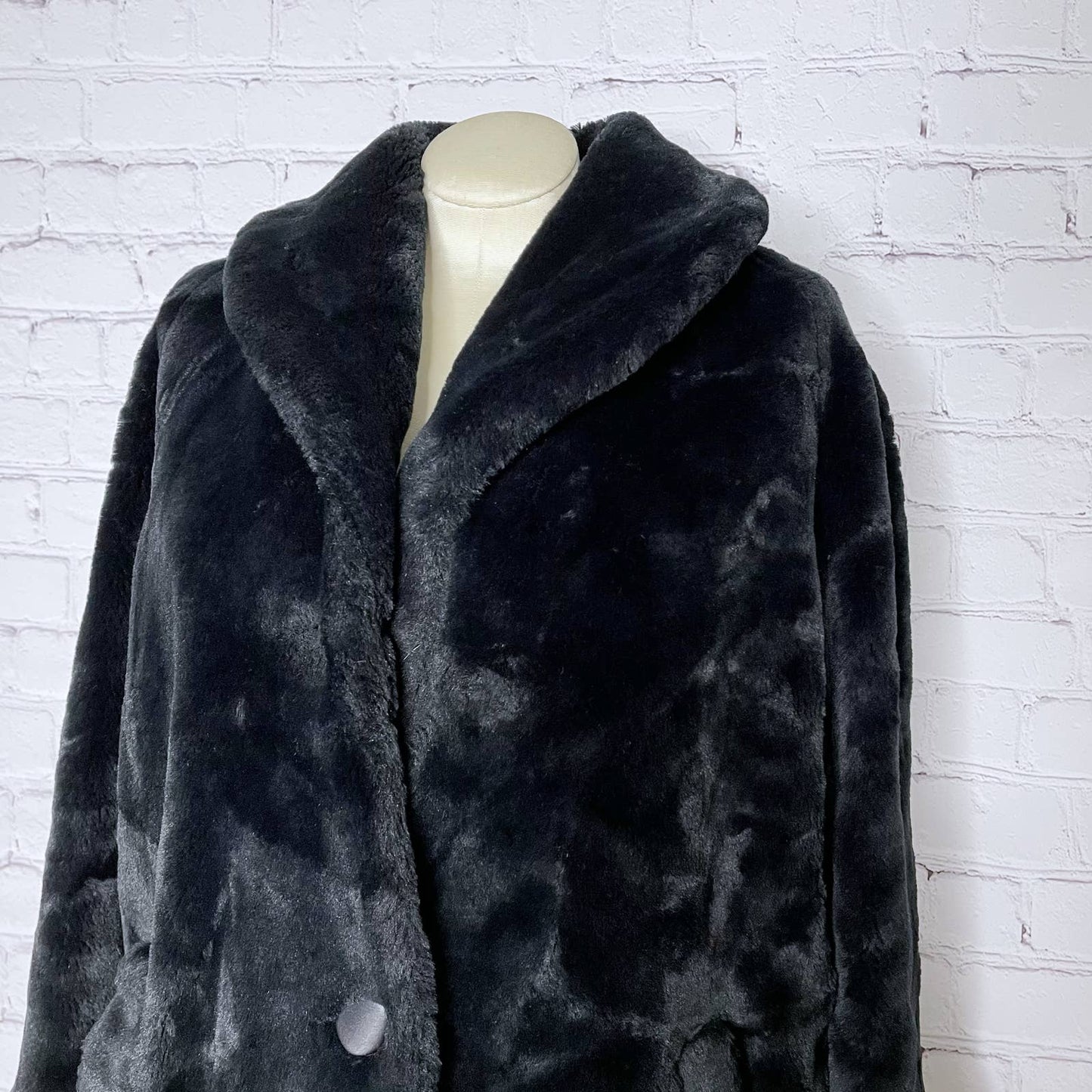 Vintage 80s Black Soft Faux Fur Plush Coat Directions Glam Volup Size L XL