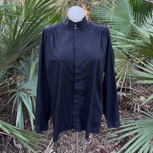 Vintage 90s Black Minimalist Blouse Button Up Polished Cotton Cosi Crest Size M