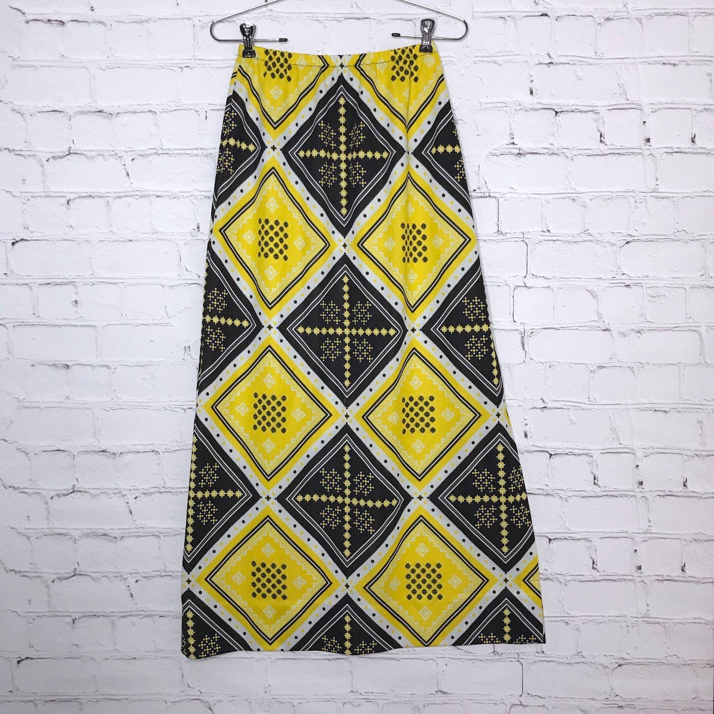 Vintage 60s Black and Yellow Bandana Maxi Skirt Festival Act III Size XS