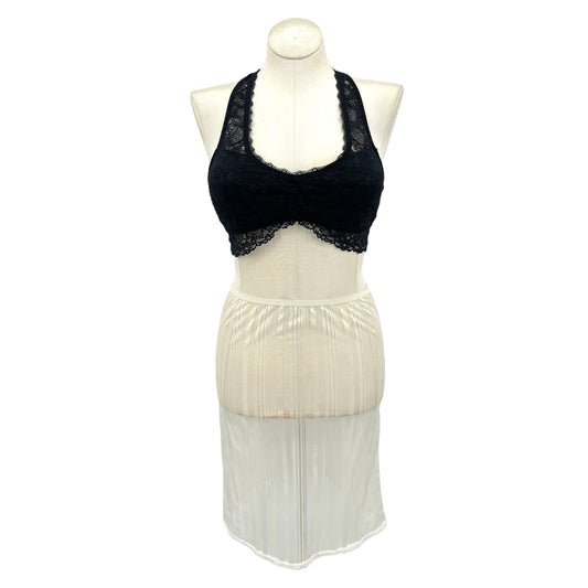 Vintage 70s Sheer Striped Half Slip Off White Skirt Style Boudoir by Dame Size L