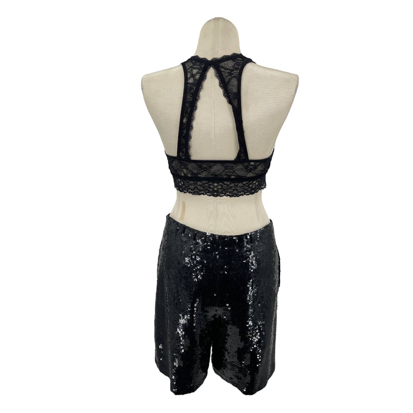 Vintage 90s Black Sequined Dress Shorts Glam Cabaret Lawrence Kazar Size XL