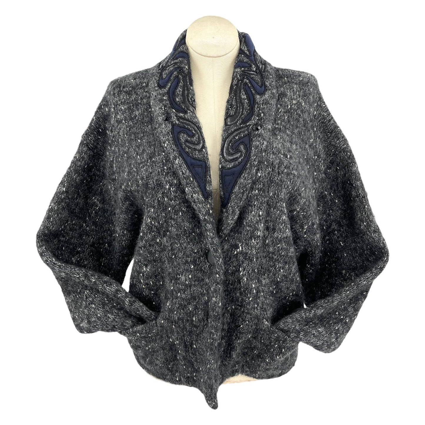 Vintage 80s Cardigan Gray with White Flecks Wool Mohair Blend by IB Diffusions