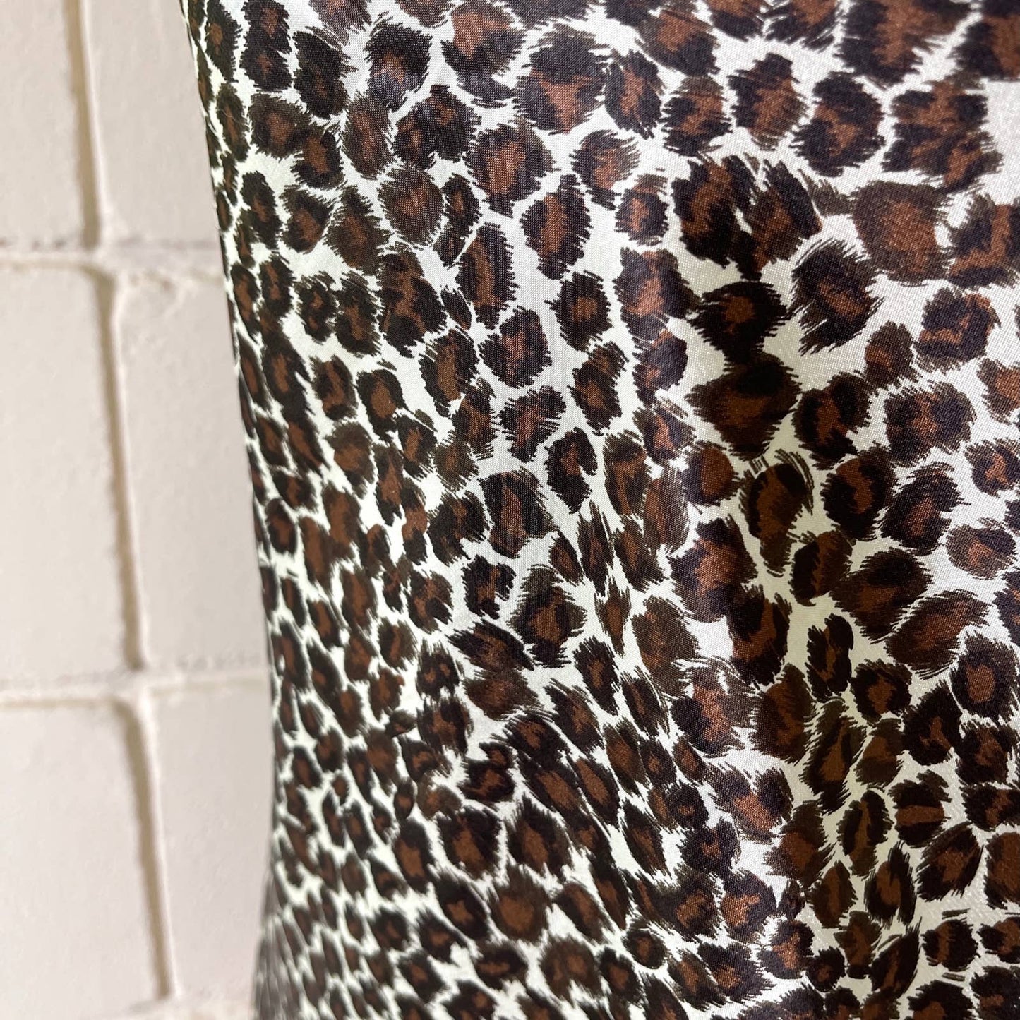 Vintage 90s Satin Leopard Print Slip Dress Nightgown Sleeveless Tesoro Size L