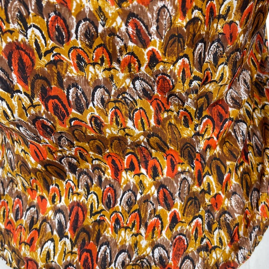 Vintage 60s Silk Blouse Feather Print Pheasant Quail Peter Pan Collar Vera Sz L