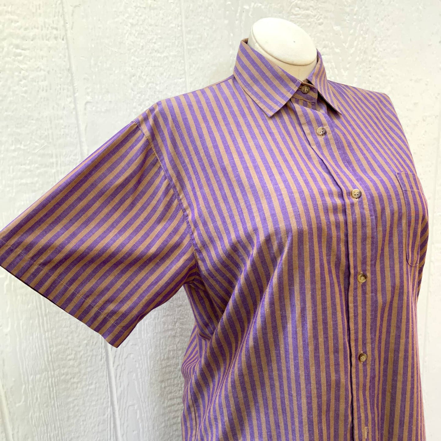 Vintage 90s Striped Polished Cotton Set Short Sleeve Top Skirt Perry Ellis M