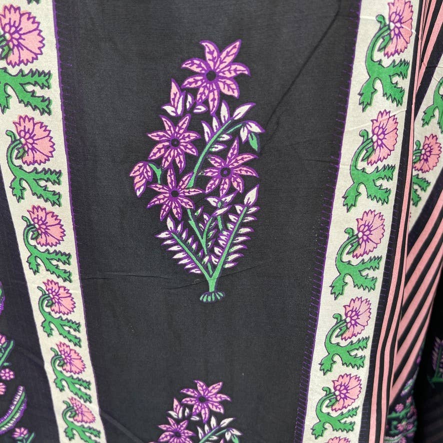 Vintage 90s Silk Halftan Blouse Top Black Stripes Floral Keyhole Persaman Sz 1X
