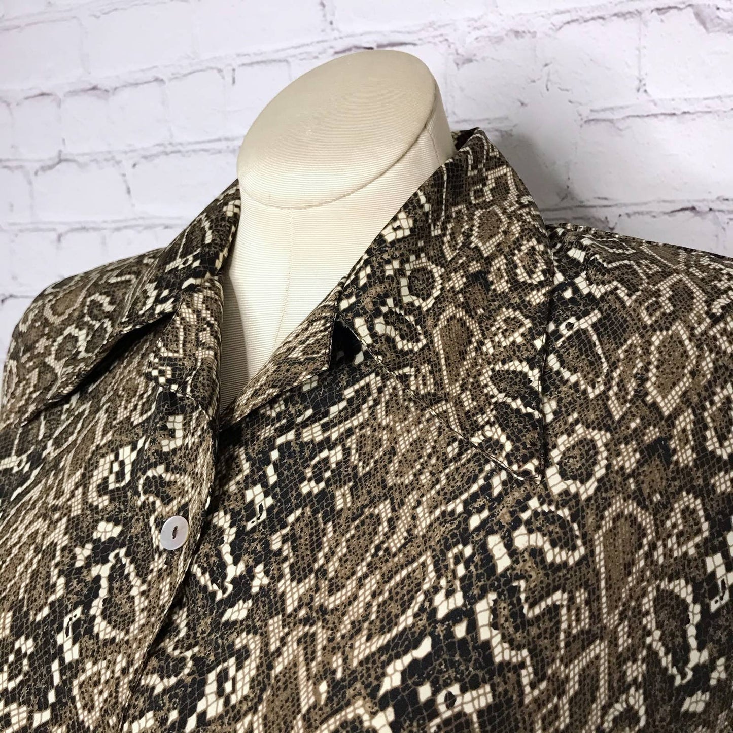 Vintage 90s Snake Print Button Down Blouse Short Sleeves Ship n' Shore NWT