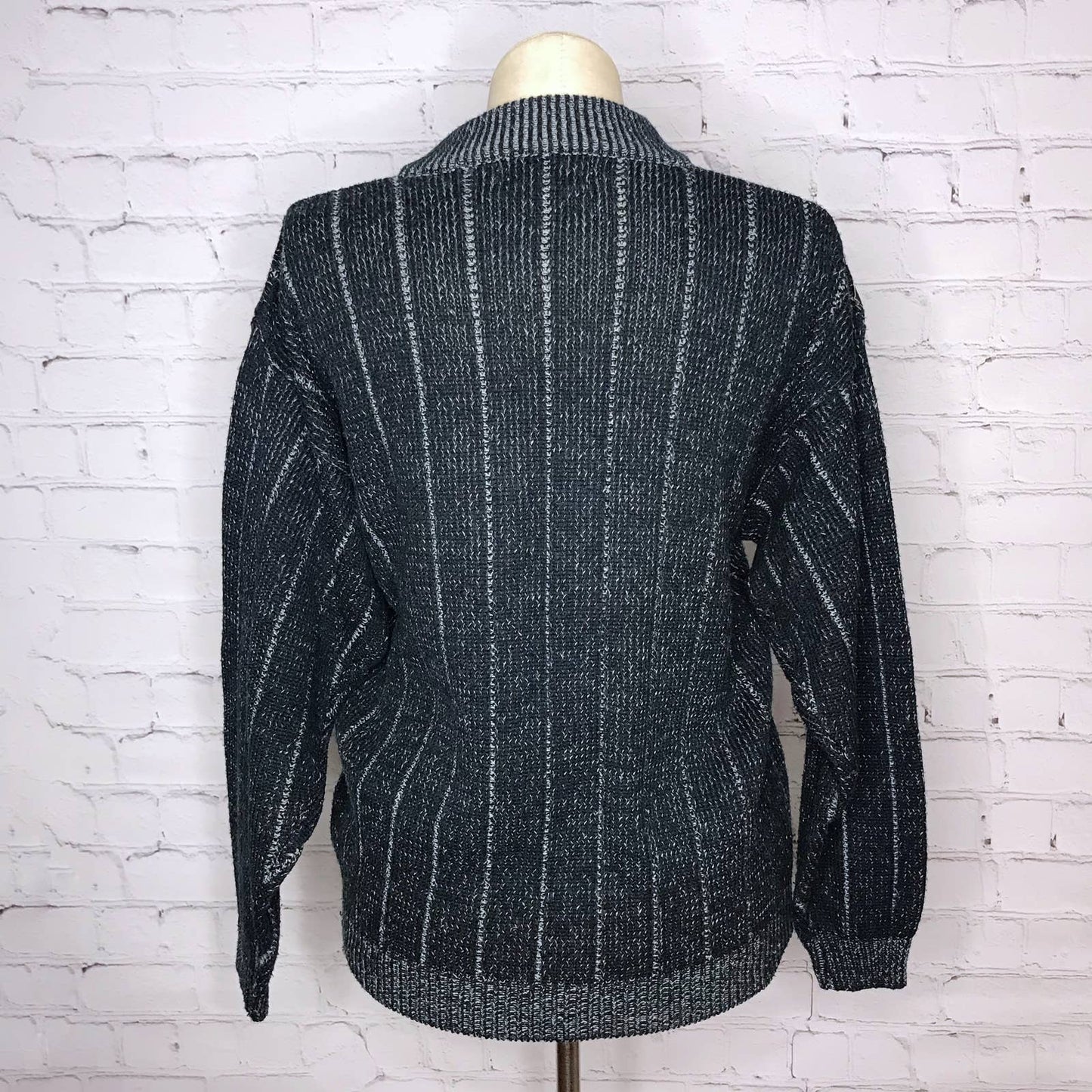 Vintage 80s Black Sweater with Leather Trim Industrial Unisex Santana Size M
