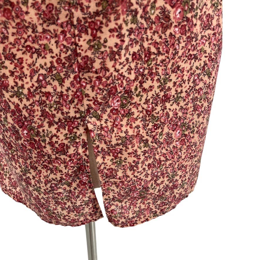 Vintage 70s Pink Floral Tunic Long Sleeves Split Neck Cotton SM Collection Sz M