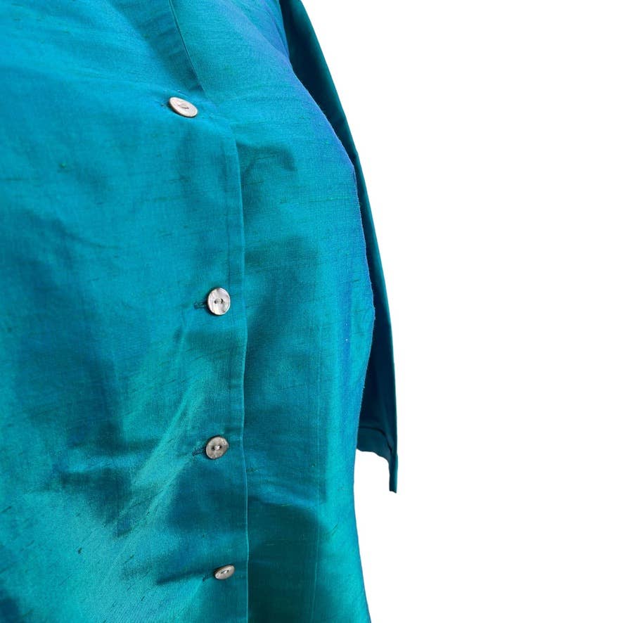 Vintage 90s Teal Silk Blouse Volup Textured Button Up Lord and Taylor Size 2X