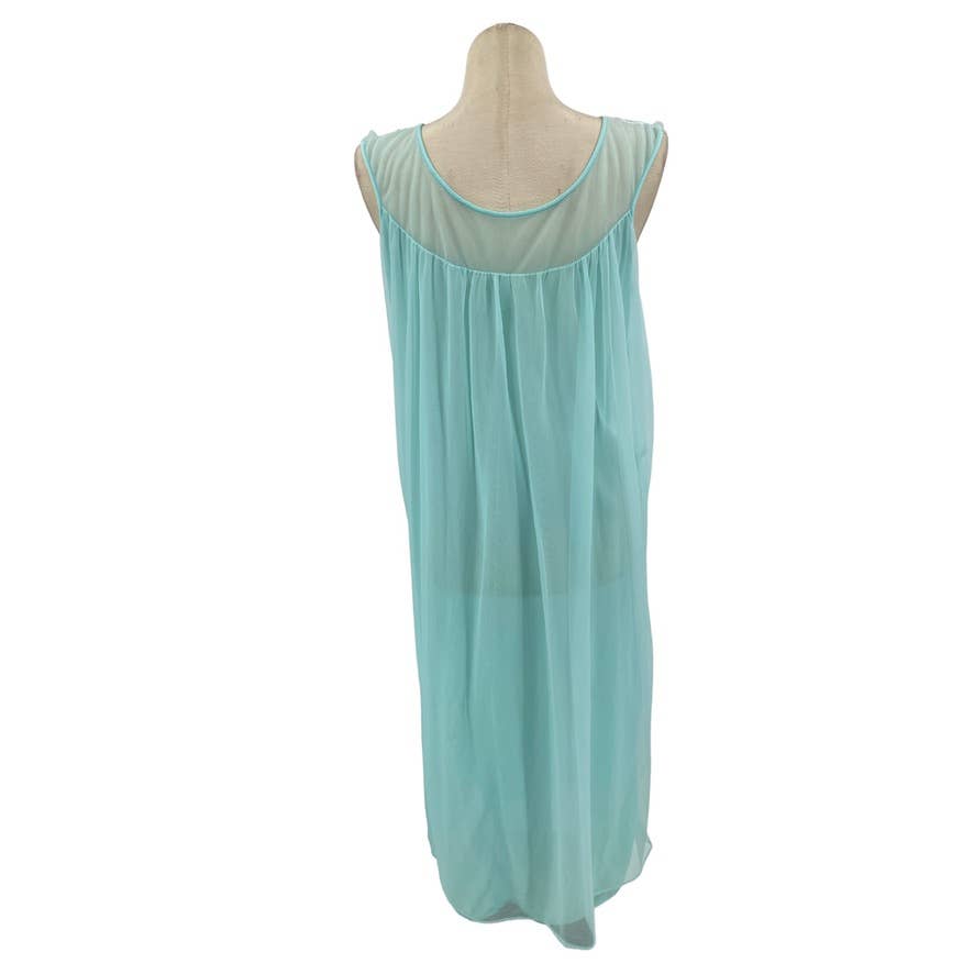 Vintage 60s Aqua Blue Peignoir Set Night Gown Robe Smocked Edward Saykalay M L