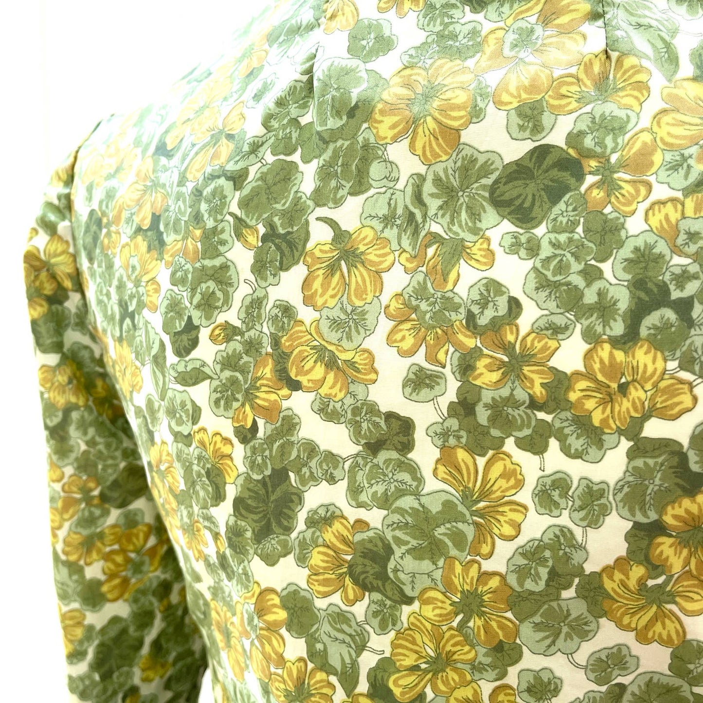 Vintage 60s Nasturtium Pussy Bow Blouse Half Sleeve Yellow Green Handmade Size M