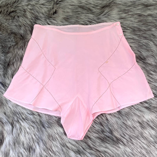 Vintage 30s Tap Pants Pink Lingerie Shorts Undergarments Buttons Open Stitch